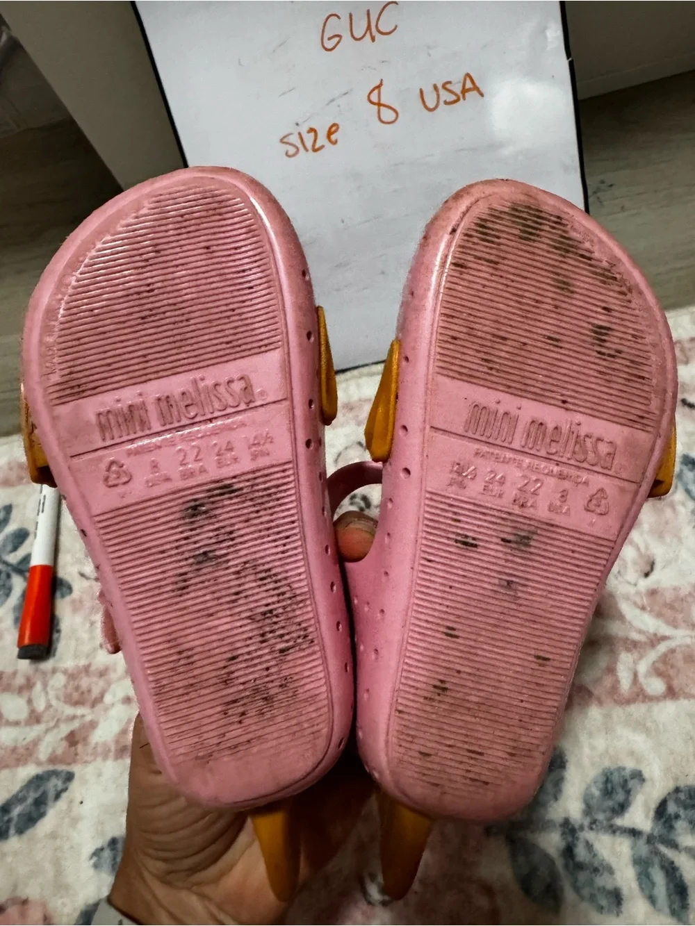 Mini Melissa Pink Jelly Mary Jane Sandals with Yellow Heel Accents